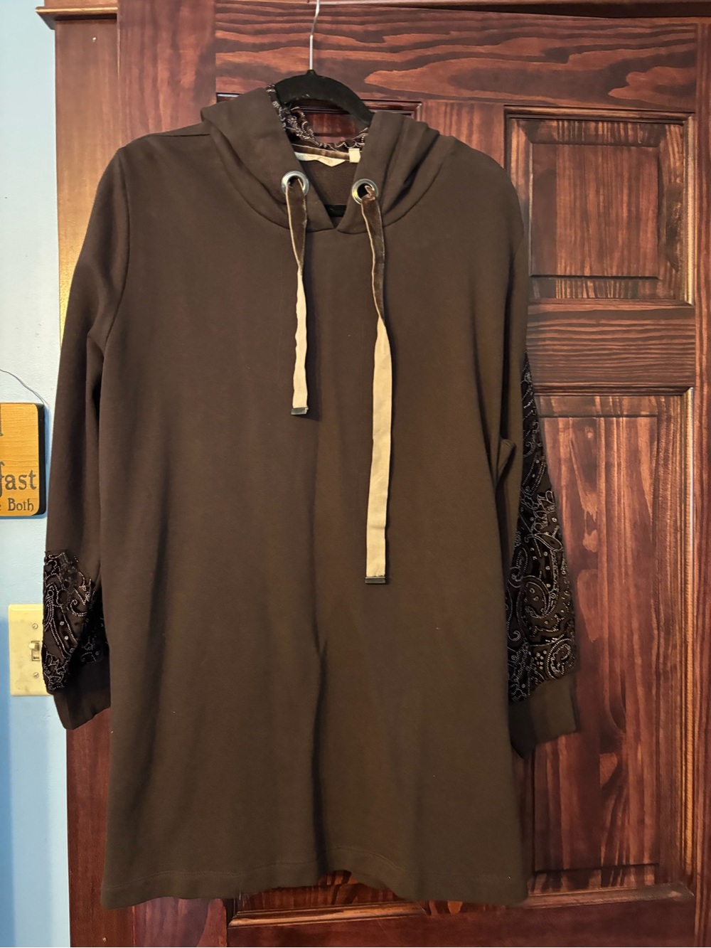 Soft Surroundings Brown Hooded Pullover with Cream Drawstrings